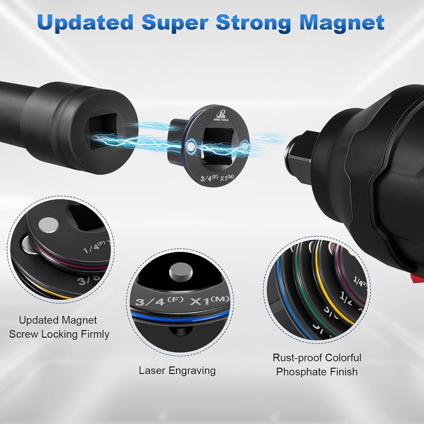 4Pcs Low Profile Impact Socket Adapter Set (3/8" to 1/2", 1/4" to 3/8", 1/2" to 3/4", 3/4" to 1")