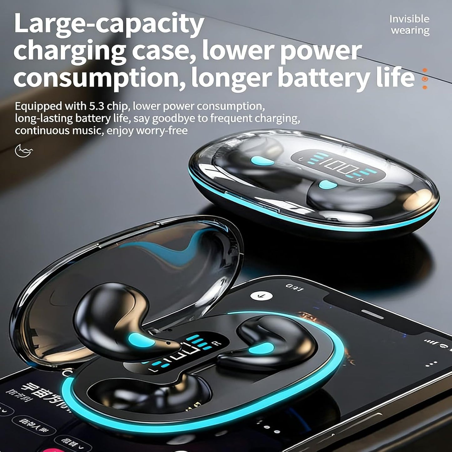 Bluetooth Invisible Sleep Earbuds Wireless Small Sleeping Headphones Noise Cancelling Flat Earphones