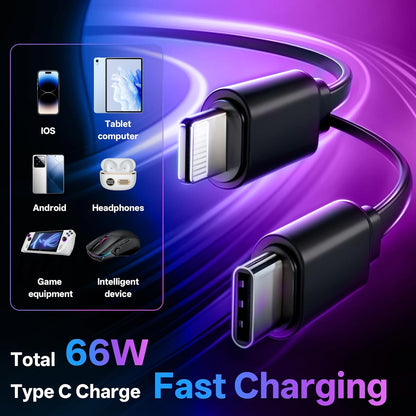 Retractable Car Charger, 4-in-1 Fast Charger with USB-C & USB-A | Red Starry Sky Light