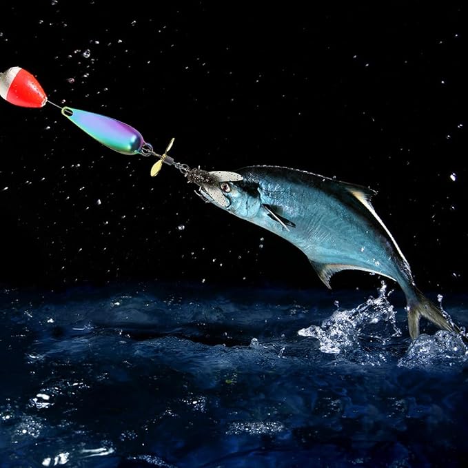 5Pcs Fishing Lures, 3D High Catch Rate Fly Spinner Baits, Metal Propeller Fishing Bait with Floating Rotating Tail