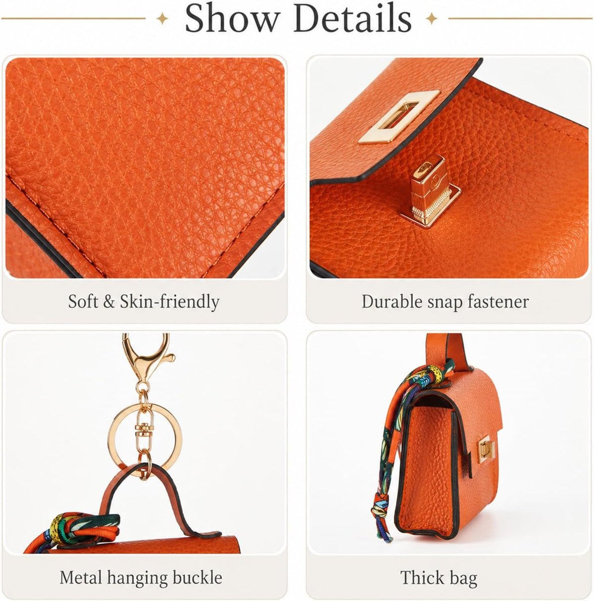 Mini Leather Square Bag Pendant Keychain with Colorful Strap