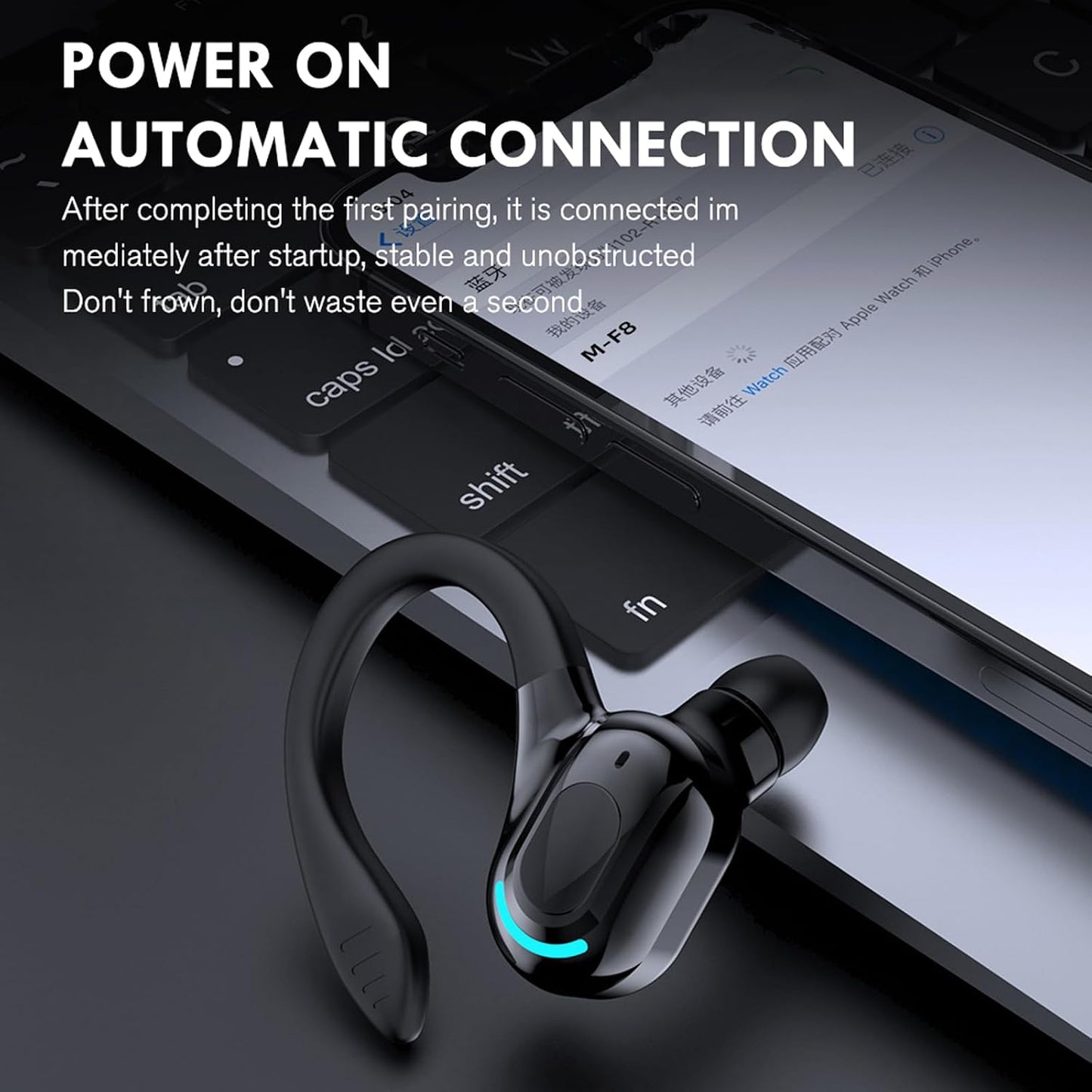 2PCS Wireless Earbuds with Earhooks Single Bluetooth Earpiece Sports Headphones Over the Ear