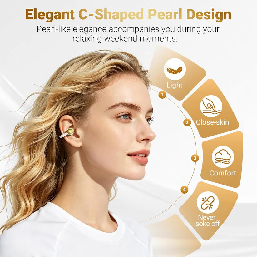 Wireless Earbuds, Clamp On Open Ear Headphones with Detachable Rhinestone Bowknot