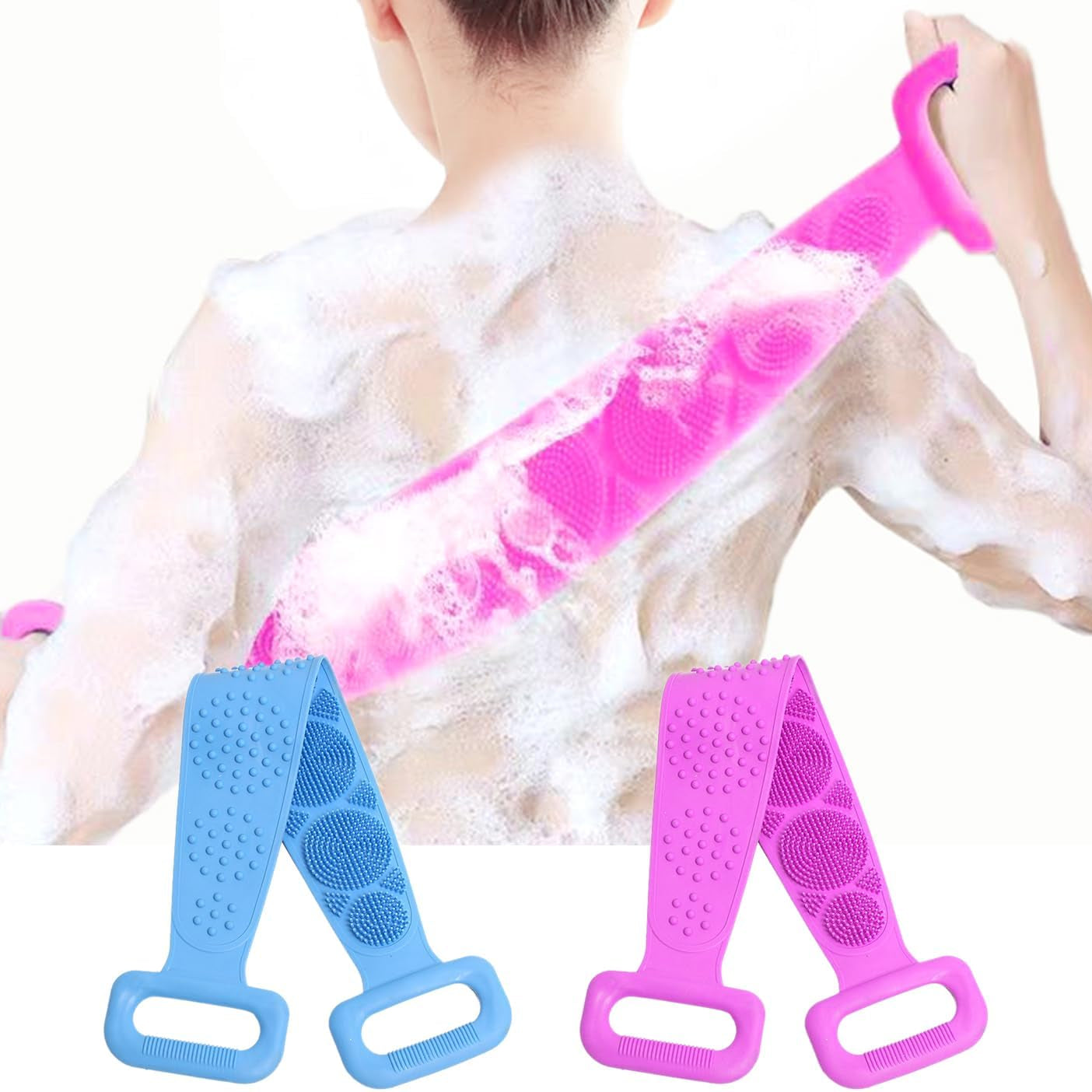 2PCS Silicone Back Scrubber for Shower Dual Sided Body Scrubber