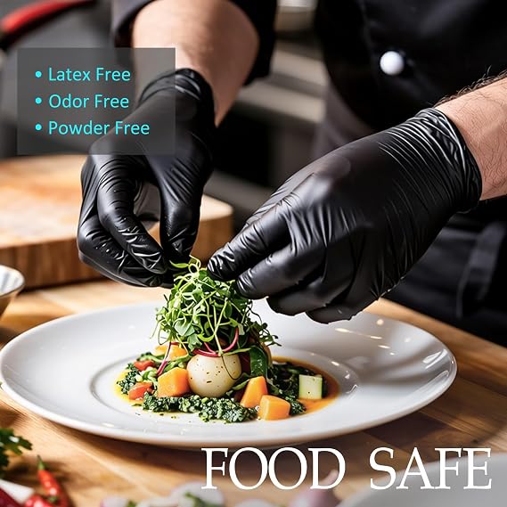 50Pcs Black Disposable Nitrile Gloves, 6Mil Food Safe Cooking Gloves Latex Free Rubber Gloves