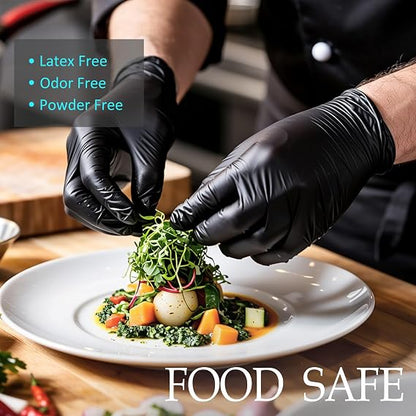 50Pcs Black Disposable Nitrile Gloves, 6Mil Food Safe Cooking Gloves Latex Free Rubber Gloves