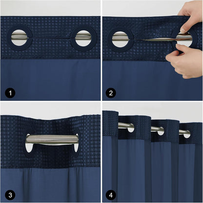 Double-Layer Waffle-Weave Waterproof Shower Curtain with Large Grommets