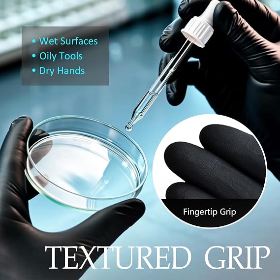 50Pcs Black Disposable Nitrile Gloves, 6Mil Food Safe Cooking Gloves Latex Free Rubber Gloves