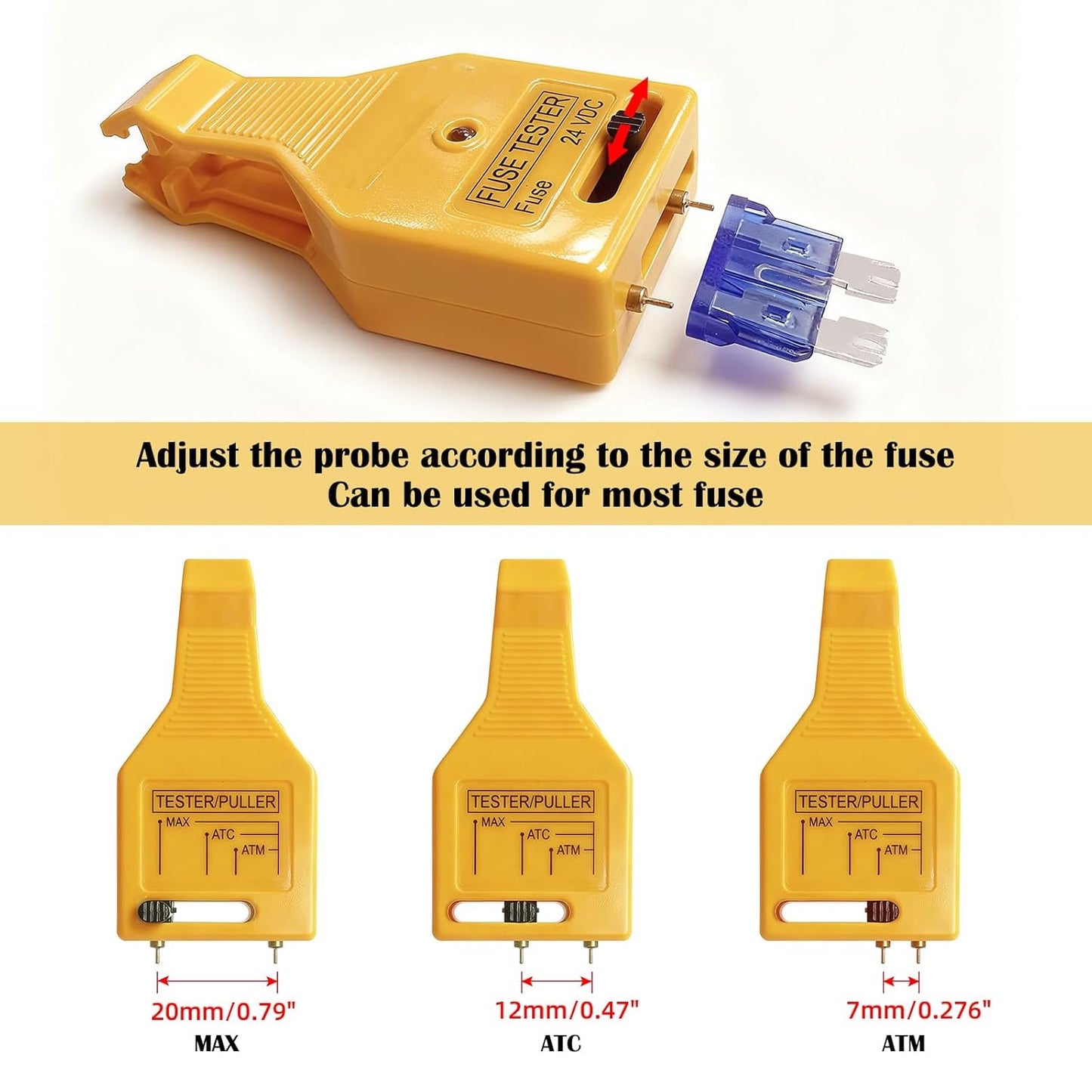 Fuse Tester for 12V 24V Automotive ATO/ATC/ATM Mini Standard Maxi Blade Fuses with LED Indicator