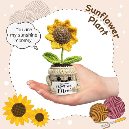 Mom Gifts Remember I Love You MOM, Handmade Crochet Cute Small Sunflower Gifts
