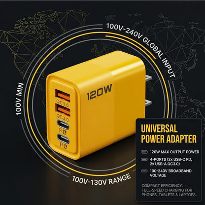 120W Dual USB & Dual Type-C Fast Charger, 4 in 1 Fast Charging C Chargers 5 Foot