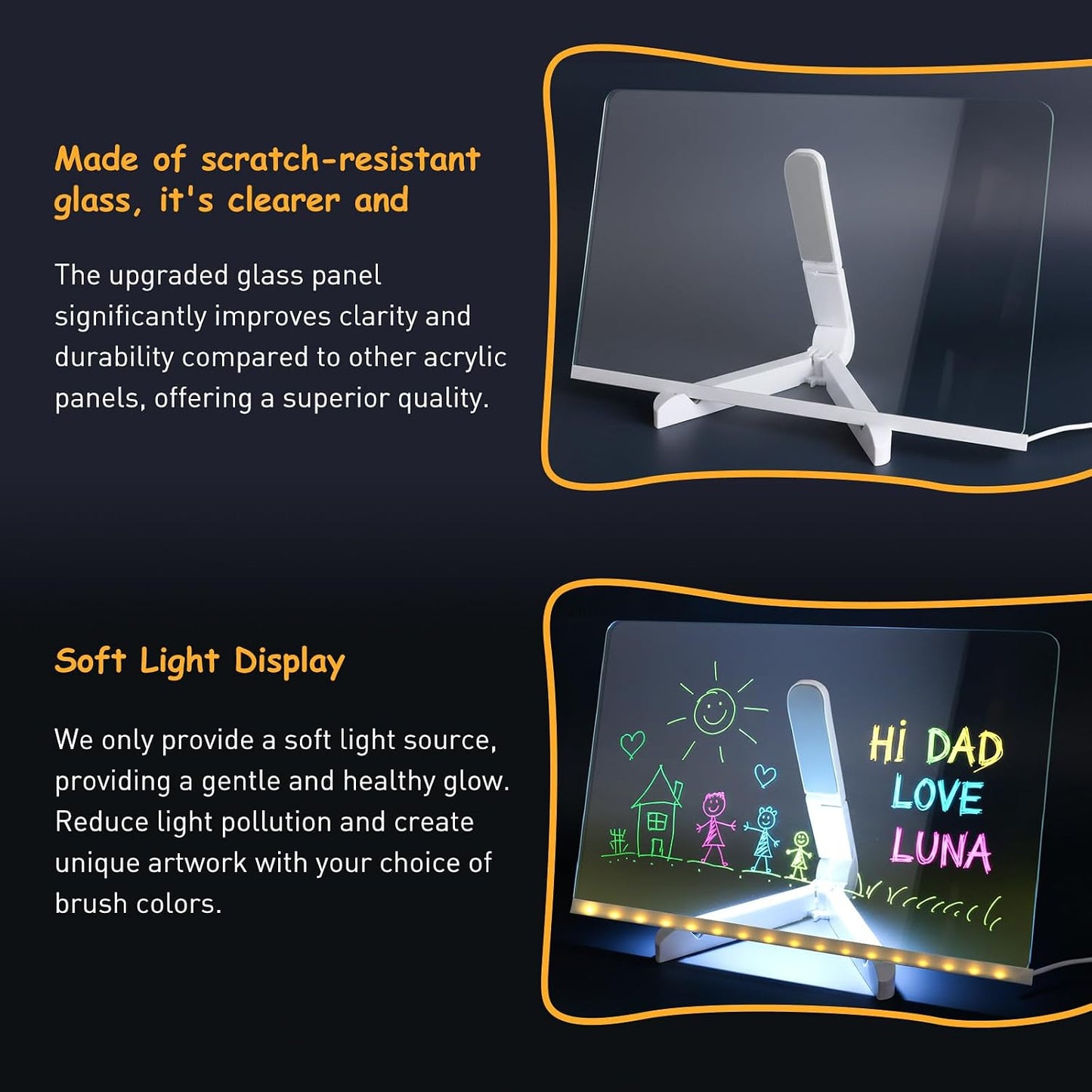 LED Glass Drawing Board for Kids with 4 Pen