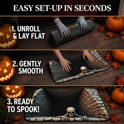 3D Halloween Rug Ghost Skeleton Optical Illusion Mat