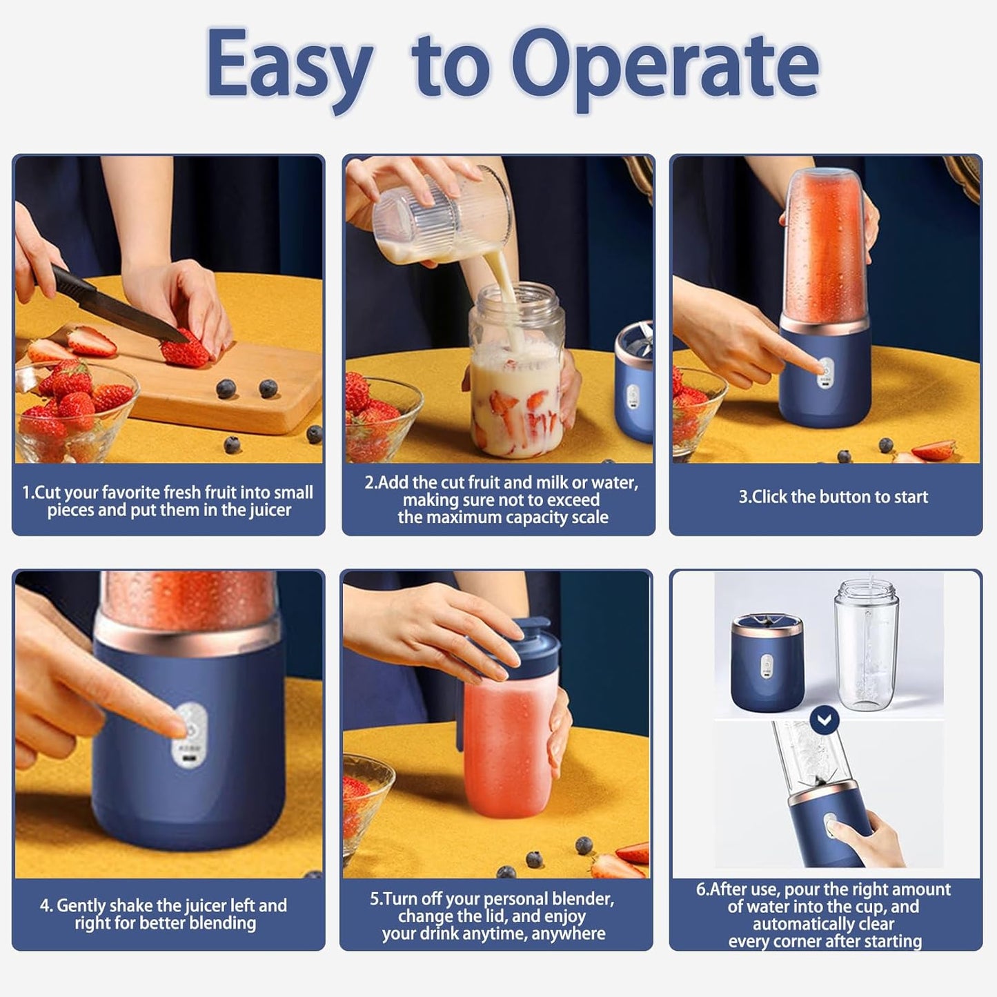 Portable Blender, Personal Blender USB Rchargeable 400ML With 6 Blades