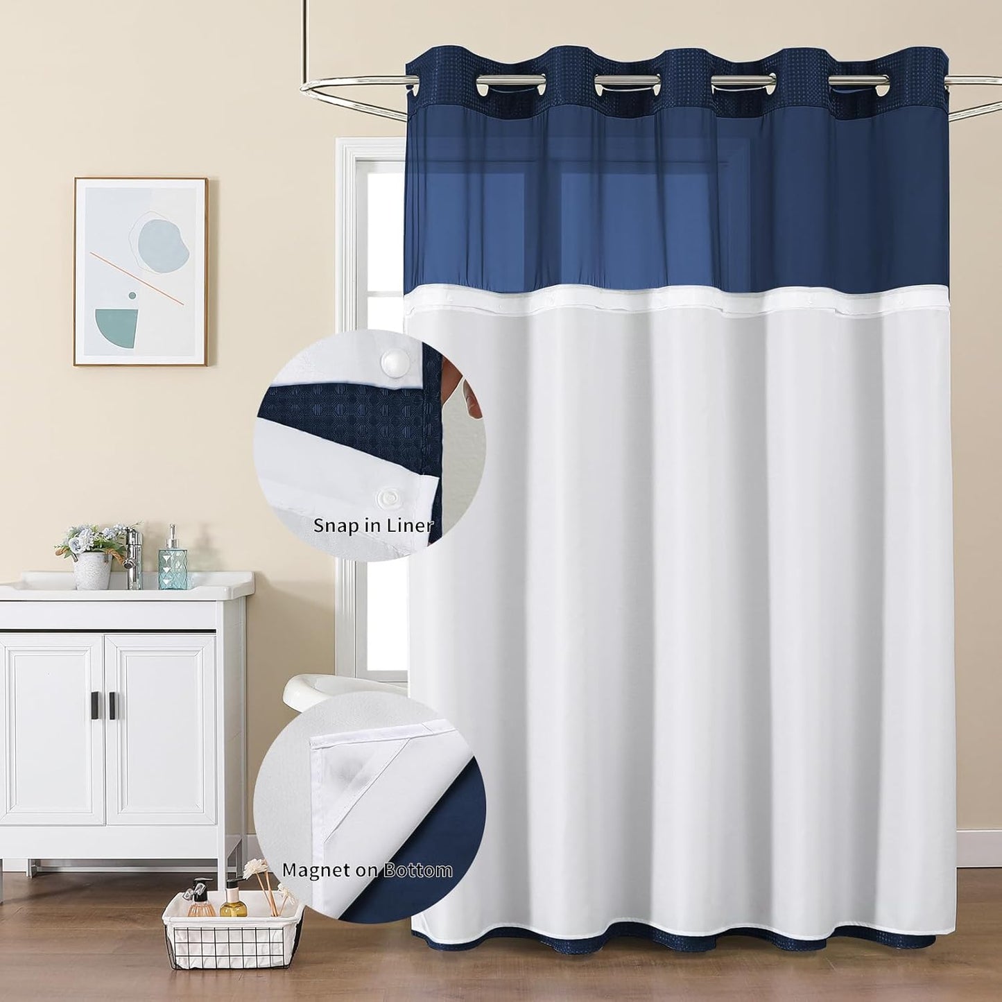 Double-Layer Waffle-Weave Waterproof Shower Curtain with Large Grommets