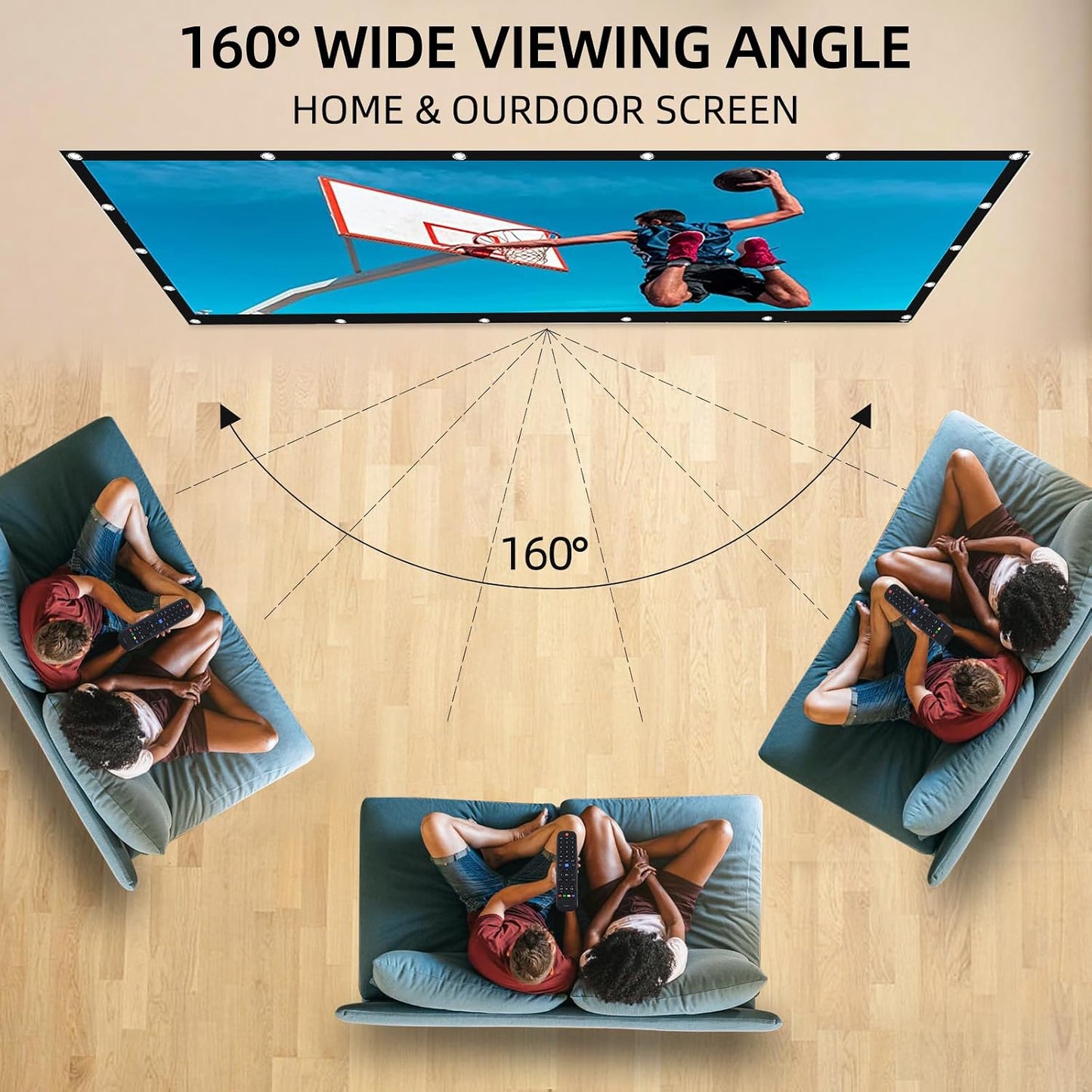 White Projector Screen, 16:9 Home Theater Foldable Projection Screen 60"|72"|84"|100"|120"