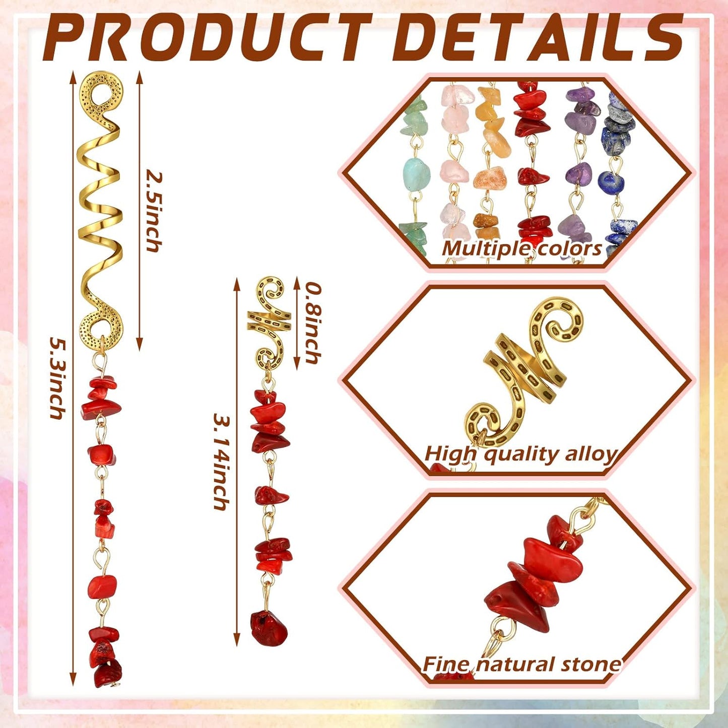 Colored Natural Stone Pendant Hair Jewelry
