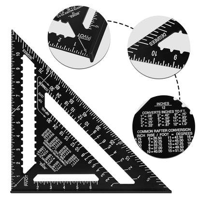 Aluminum 12-inch Rafter Square Professional Carpenter Measuring Layout Tool