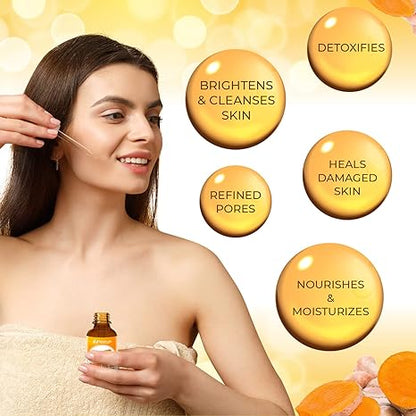 Kojic Acid & Turmeric Soap + All Natural Turmeric Skin Brightening Oil for Dark Spots - Cleanses Skin, Fights Acne, Evens Tone, Heals Scars