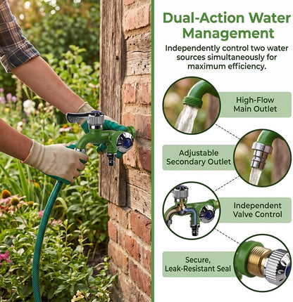 Outdoor Garden Water Faucet,1 Inlet 2 Outlet Valve Faucet Water Hose Outlet Hose Valve