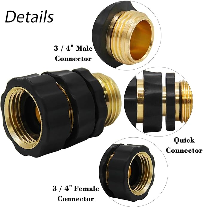 Garden Hose Quick Connectors, Quick-Release Hose Fittings, 3/4-Inch Male & Female Connectors