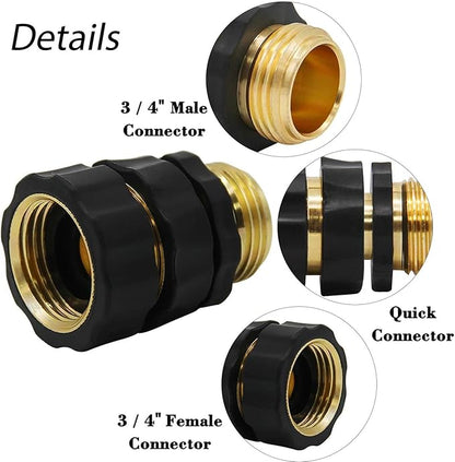 Garden Hose Quick Connectors, Quick-Release Hose Fittings, 3/4-Inch Male & Female Connectors
