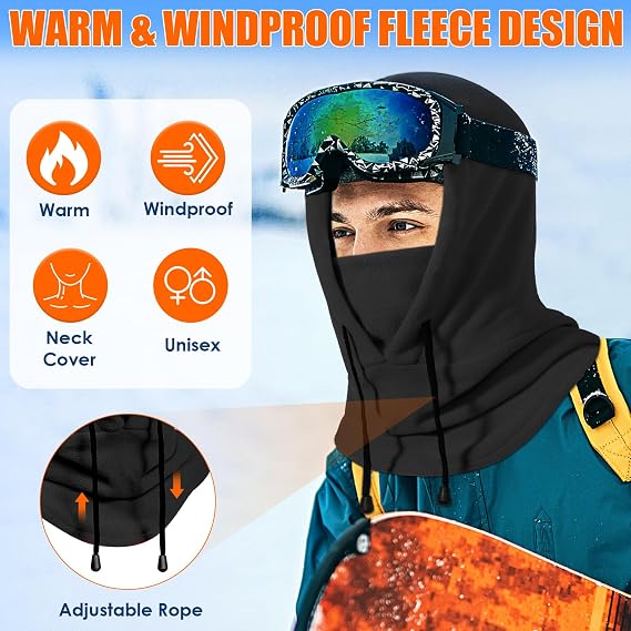 3Piece Plain Winter Warm Sports Gear Set - Windproof Full Face Ski Mask Sports & Outdoor Hats, Hooded Jacket, Gloves