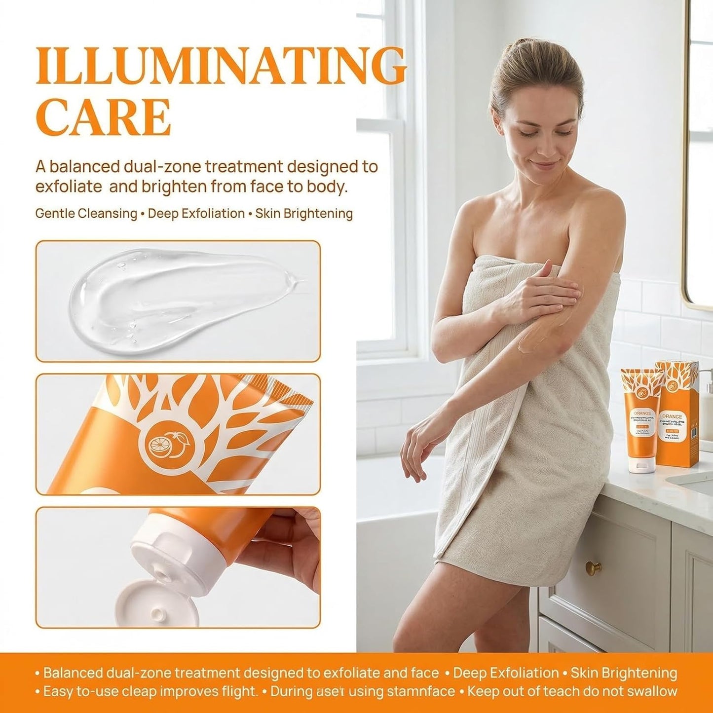 Orange Exfoliating Gel, Moisturizer Face Body Scrub Gel, Deep Clean Pores, Remove Blackheads