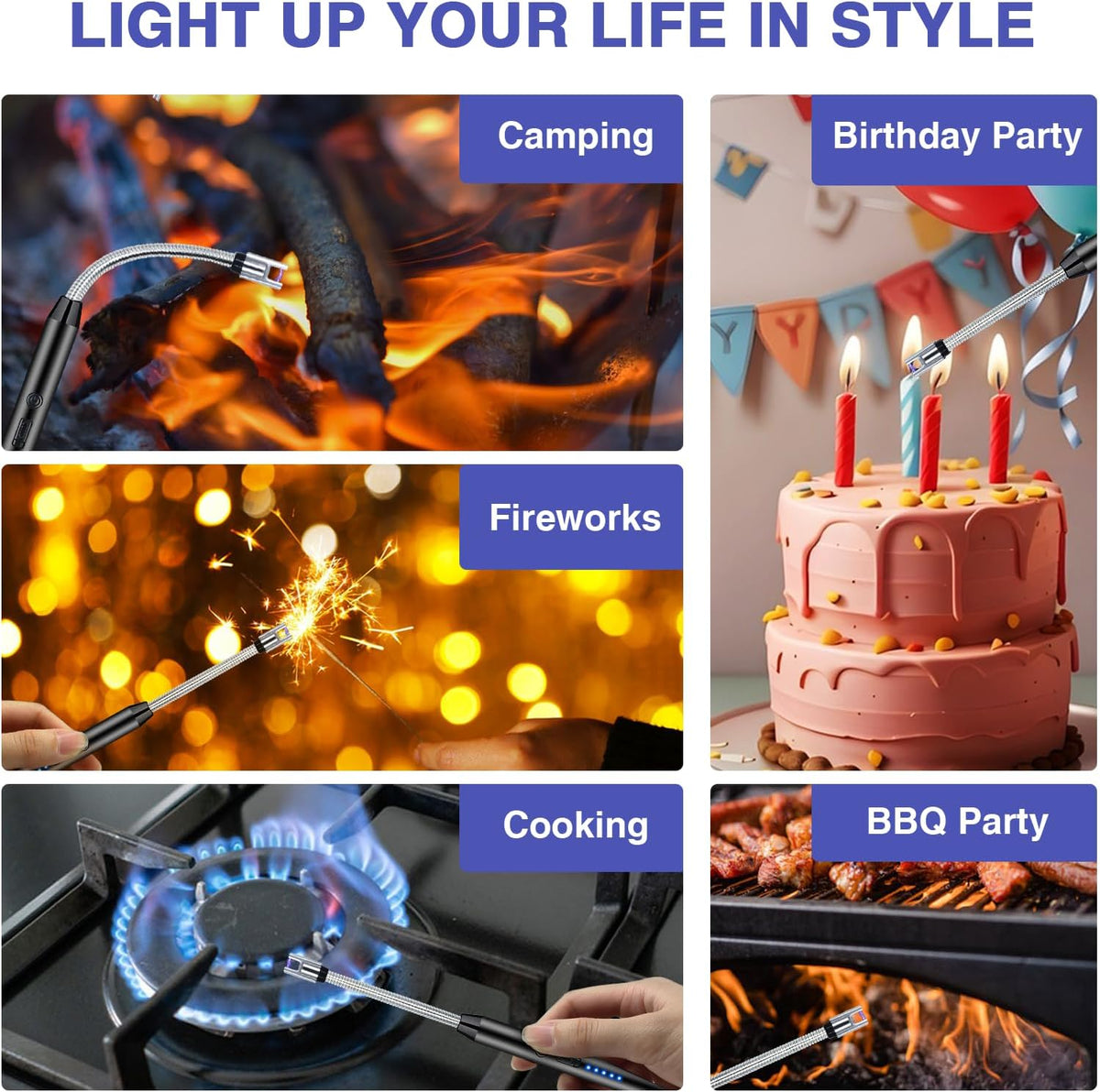 2PCS Lighters Long Stem, 360° Flexible Neck Electric lighters