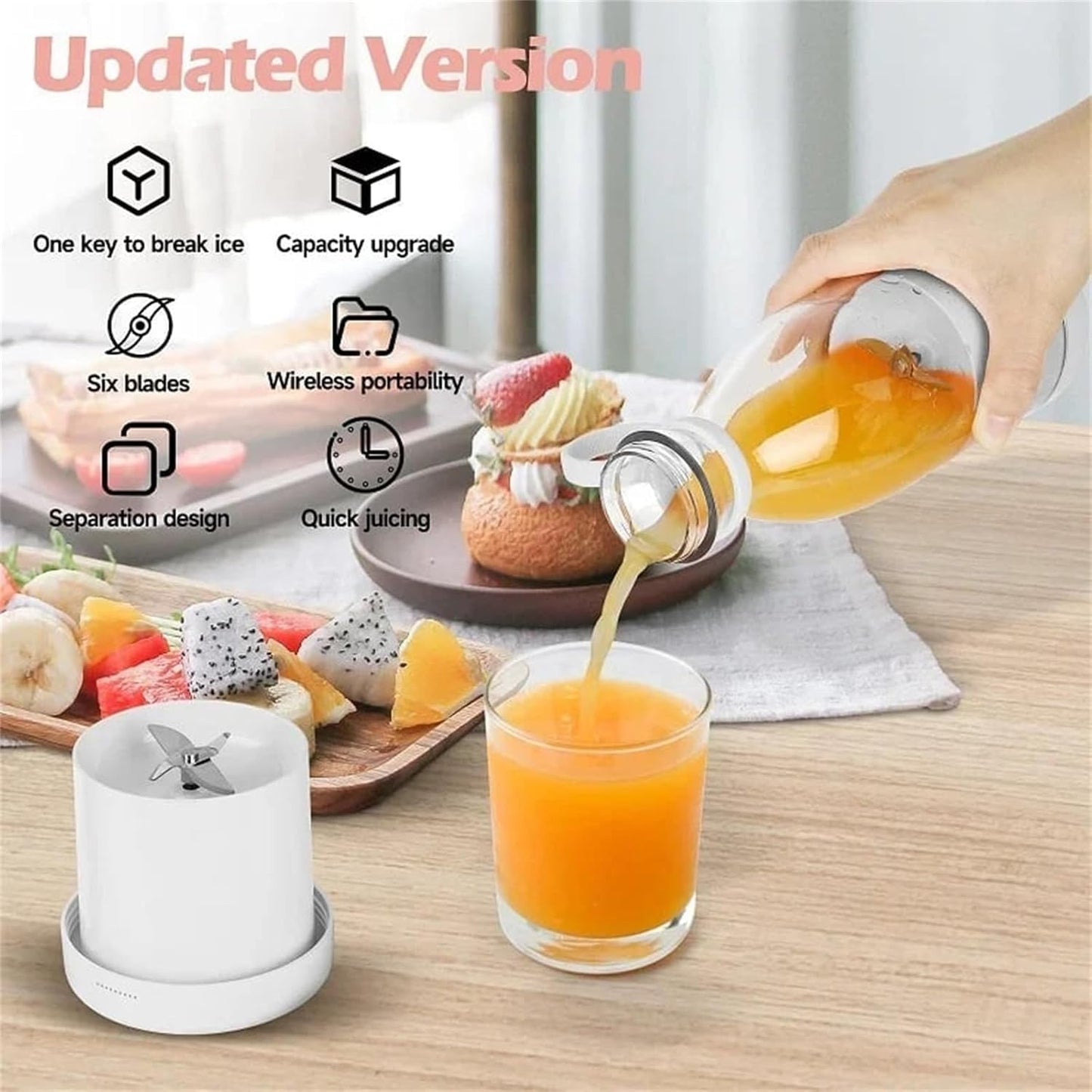 Portable Electric Juicer Bottle |Wireless Rechargeable Travel Blender Milkshakes Juicer