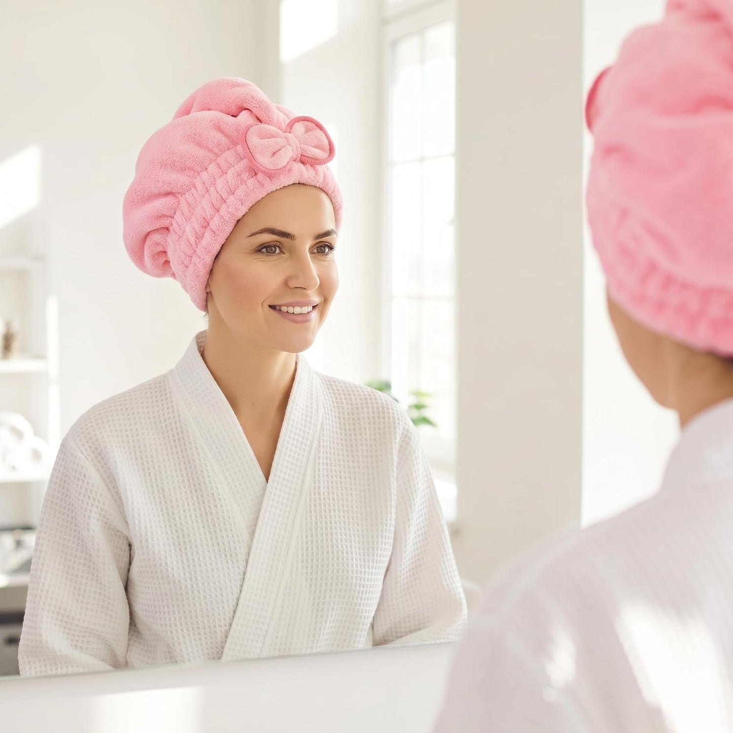 4Pcs Microfiber Hair Drying Turban with Button & Loop, Soft Coral Velvet, Highly Absorbent Fast Drying Head Wrap