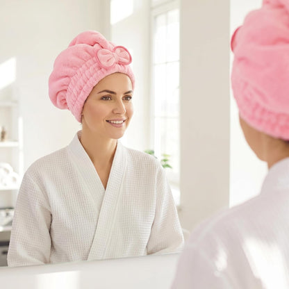 4Pcs Microfiber Hair Drying Turban with Button & Loop, Soft Coral Velvet, Highly Absorbent Fast Drying Head Wrap