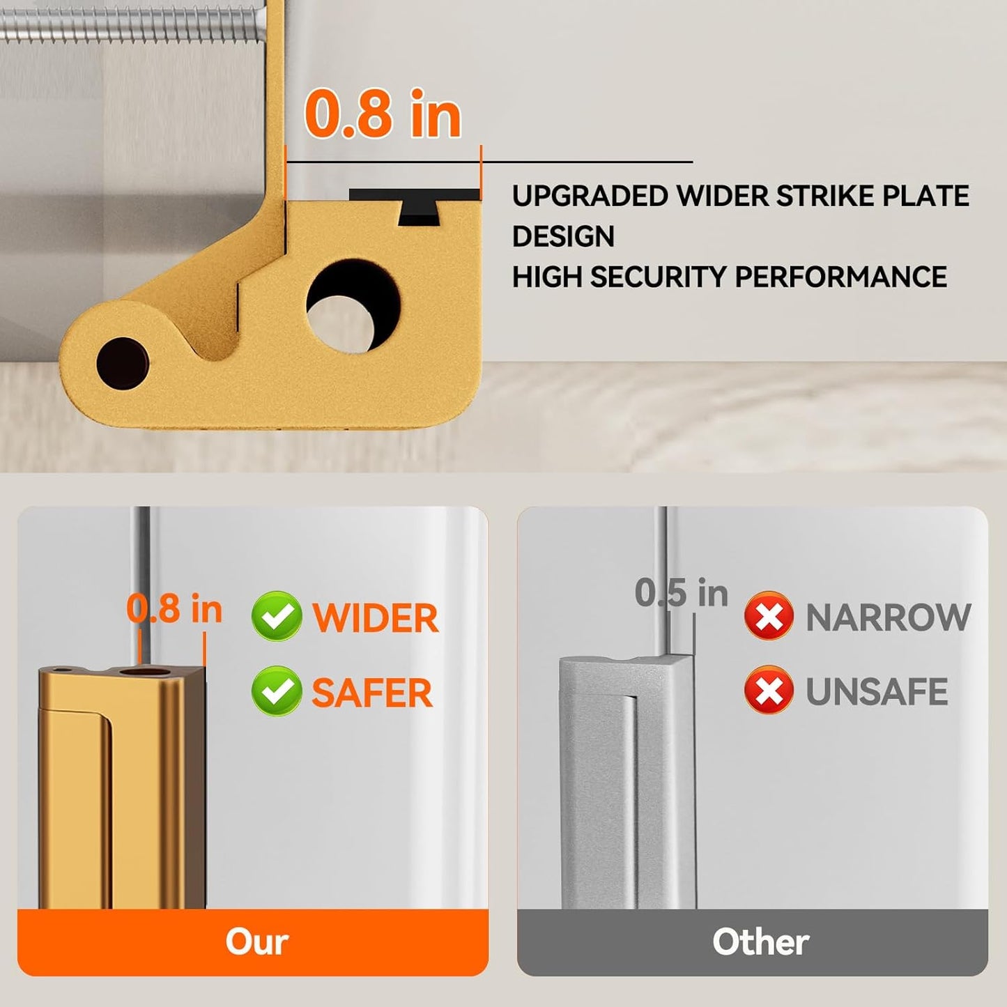 Home Security Door Reinforcement Lock for Front/Inward Swing Doors Upgraded Reinforced 1200lbs Capacity