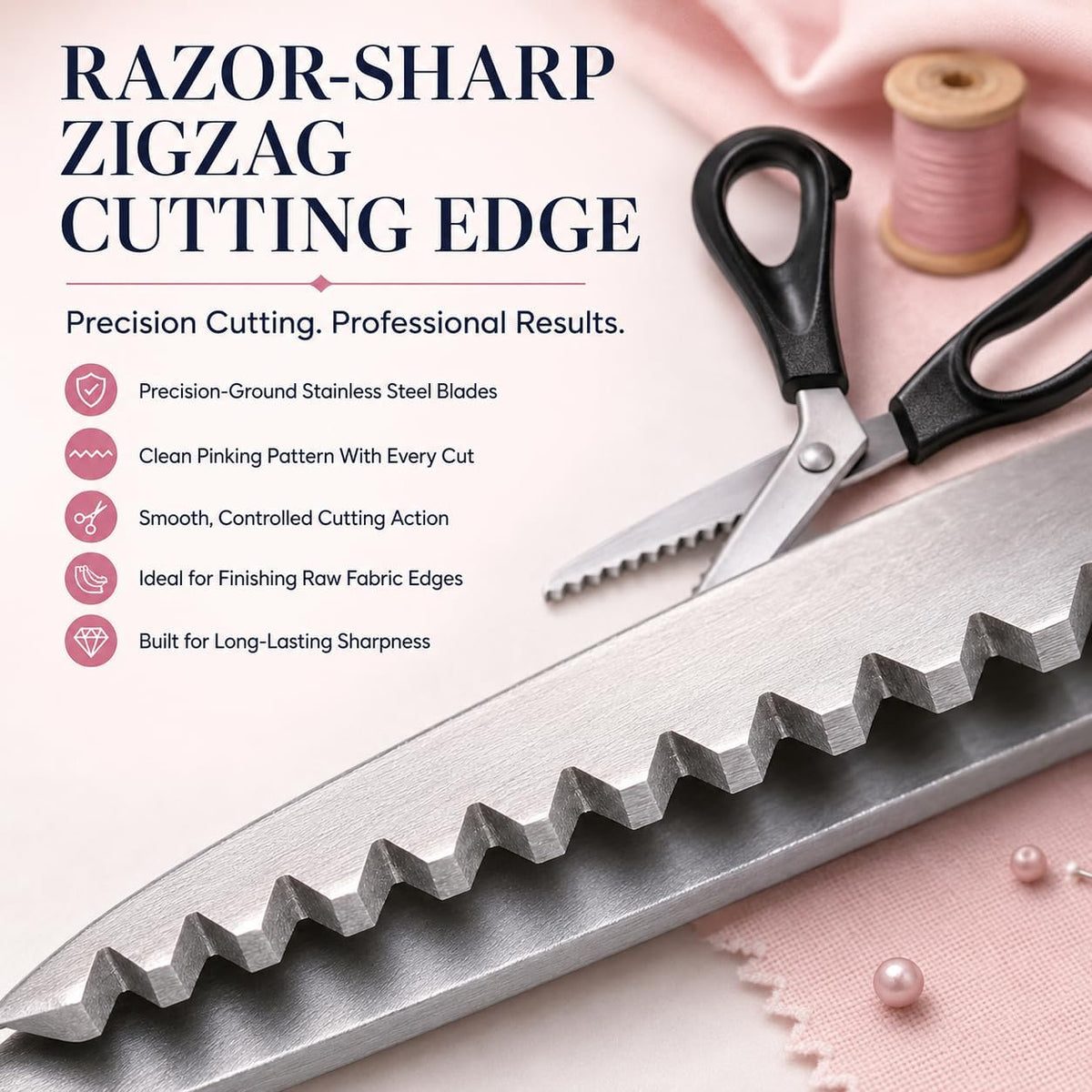 Stainless Steel Zig Zag Scissors - Pinking Shears for Fabric Cutting DIY