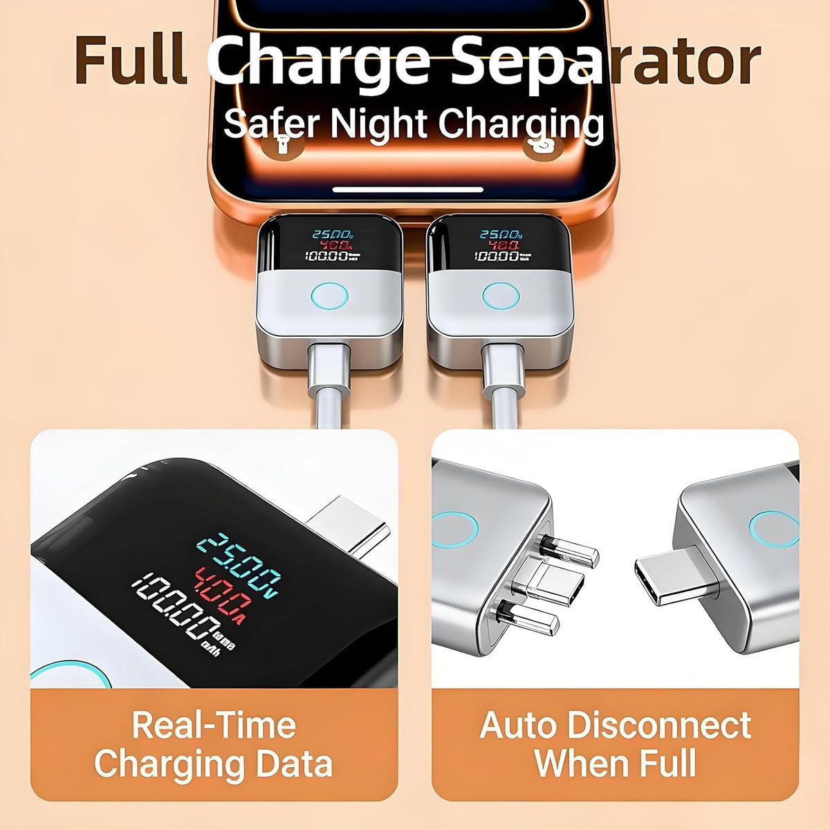140W Smart Auto Stop Charging Adapter, Type C Fast Charger with LCD Display