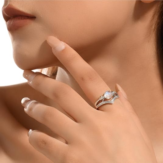 Natural Crystal Triple Moon Godness Ring for Women Adjustable Opening