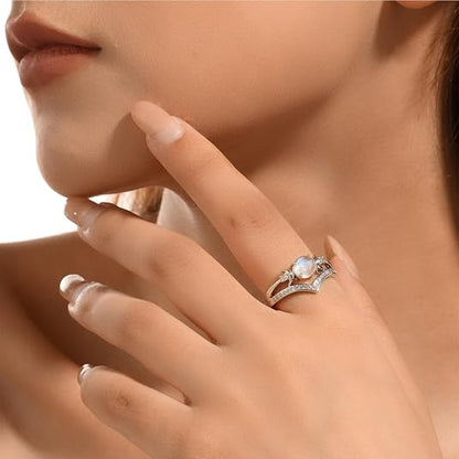 Natural Crystal Triple Moon Godness Ring for Women Adjustable Opening