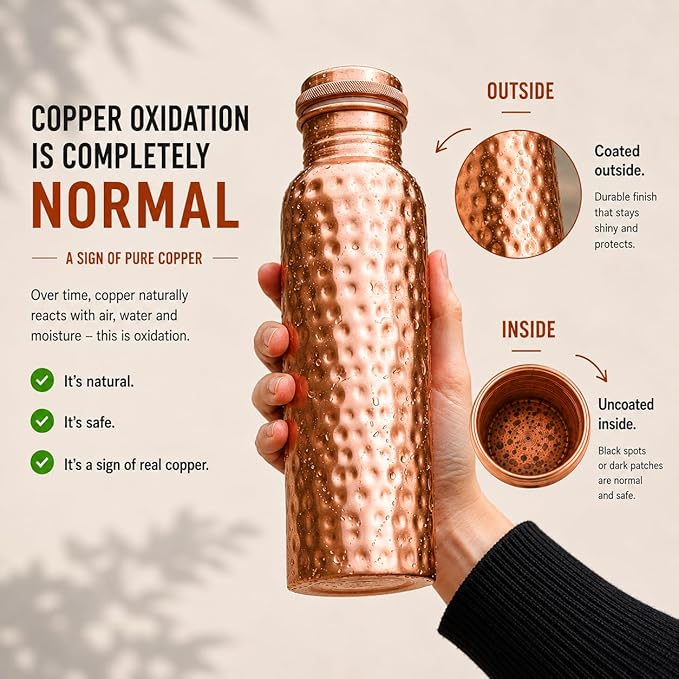 Copper Water Bottle 28.15 Ounces | 100% Pure Copper Hammered Design Handmade For Drinking Water