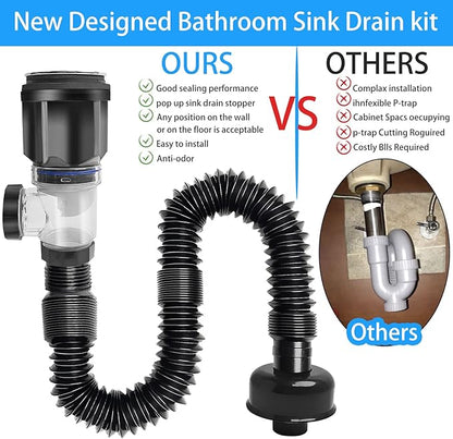 Sink Drain Pipe, Expandable Flexible Kitchen Sink Drain Pipe P Trap Kitchen Sink for Bathroom Kitchen 1‑1/4 in