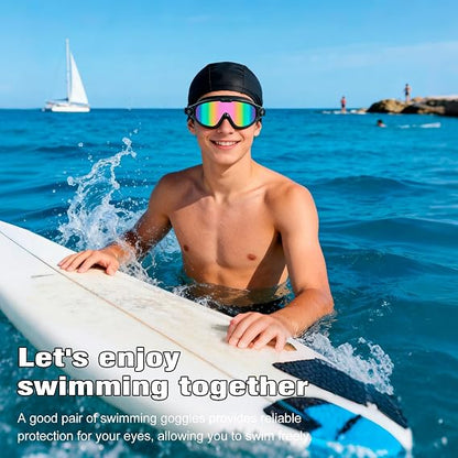 Large Swim Goggles, Wide View, Anti Fog | UV Protection & No Leak Design