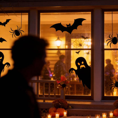 4Pcs Halloween Window Clings Silhouette Stickers Witch Bats Ghosts