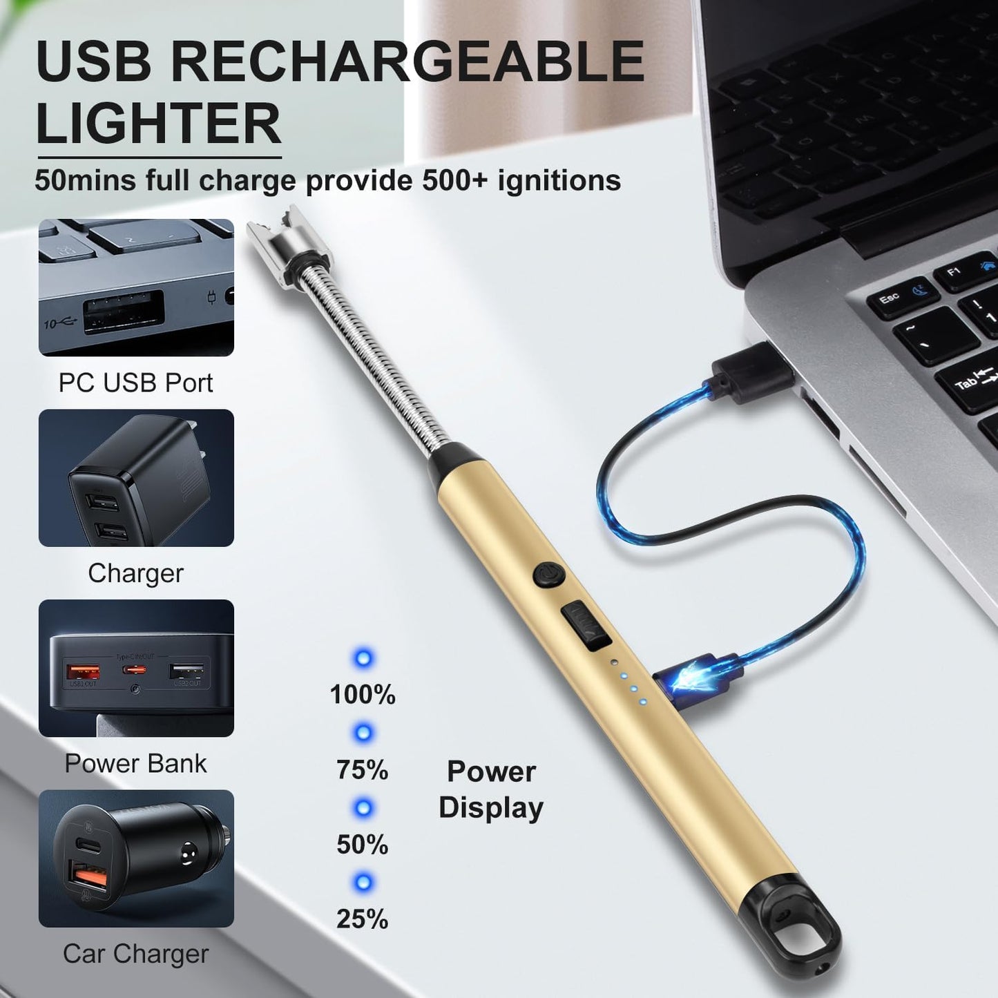 Electric Lighter with 360° Flexible Neck & Safety Lock, Windproof USB Rechargeable
