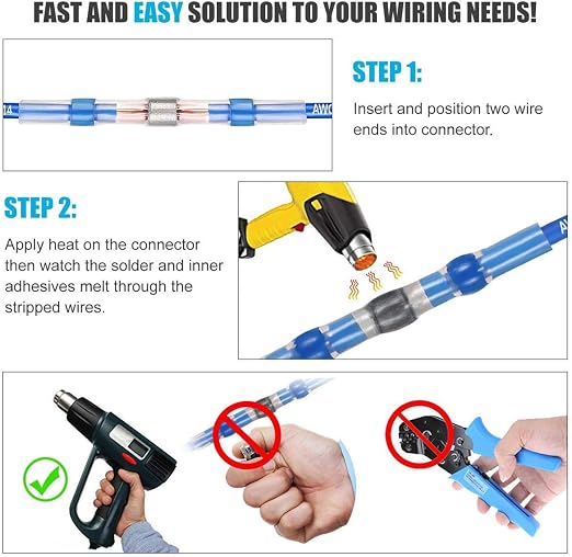 300pcs Wire Connectors Kit, Red White Blue Yellow Heat Shrink Butt Connectors 3x20mm Black Heat Shrink Tube
