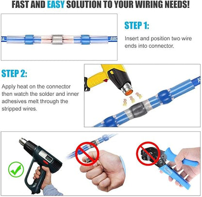 300pcs Wire Connectors Kit, Red White Blue Yellow Heat Shrink Butt Connectors 3x20mm Black Heat Shrink Tube