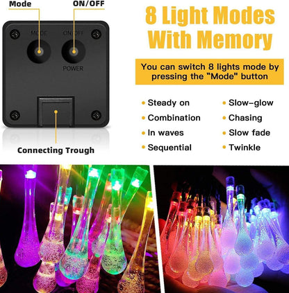 Solar String Lights Outdoor, Total 20LED 16.4FT, Water Drop