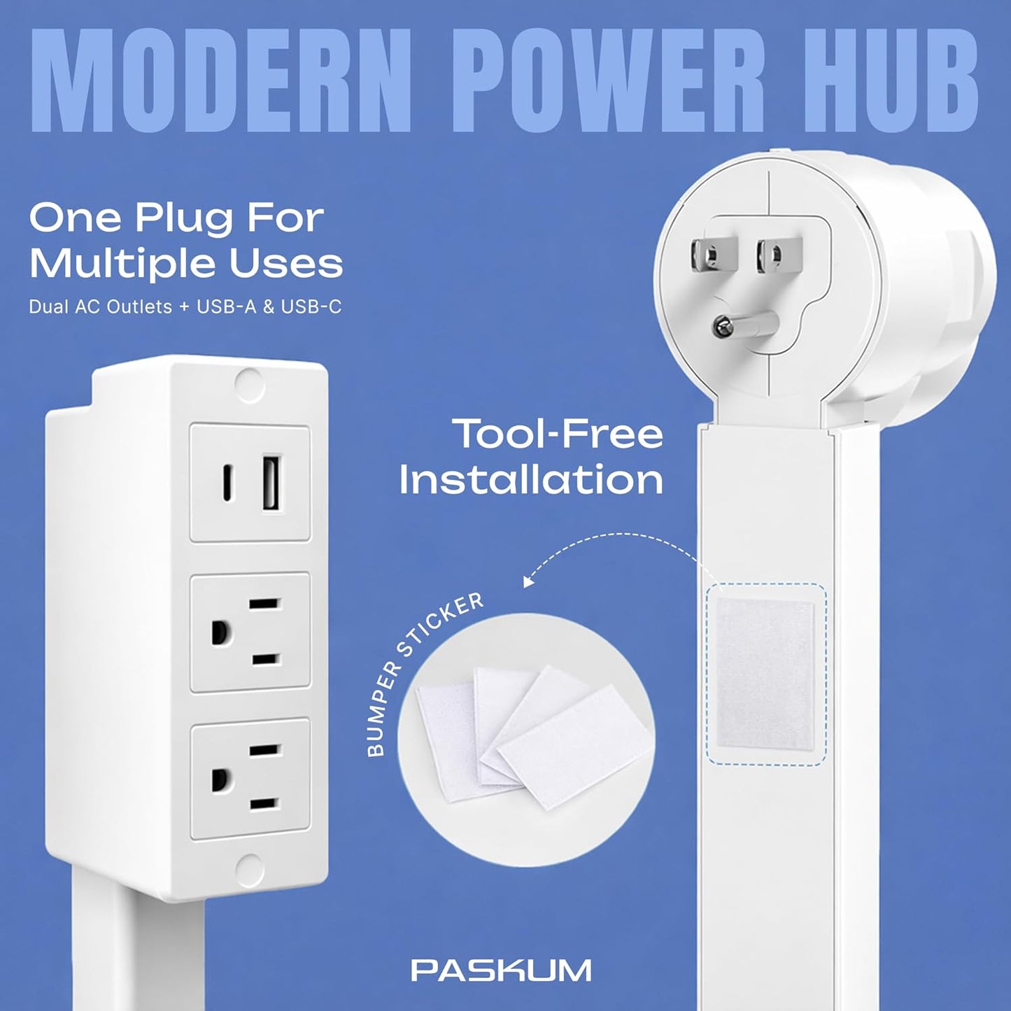 Outlet Extender Stick, Power Strip with 6 Outlets & 2 USB Ports