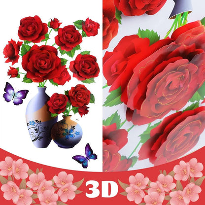 4PCS 3D Vase Stereo Flower Wall Stickers - DIY Purple Superposition Floral Decal - Removable Waterproof Art