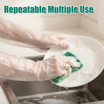 10 Pairs Disposable Long Arm Gloves with Elastic Cuff Household Cleaning