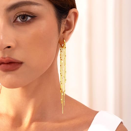 Long Tassel Earrings for Women,Chain Tassel Threader Earrings Trend Dangling