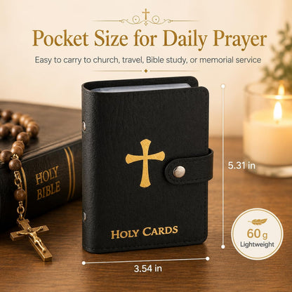 Genuine Leather Holy Card Holder Book with 54 Assorted Catholic Prayer Cards